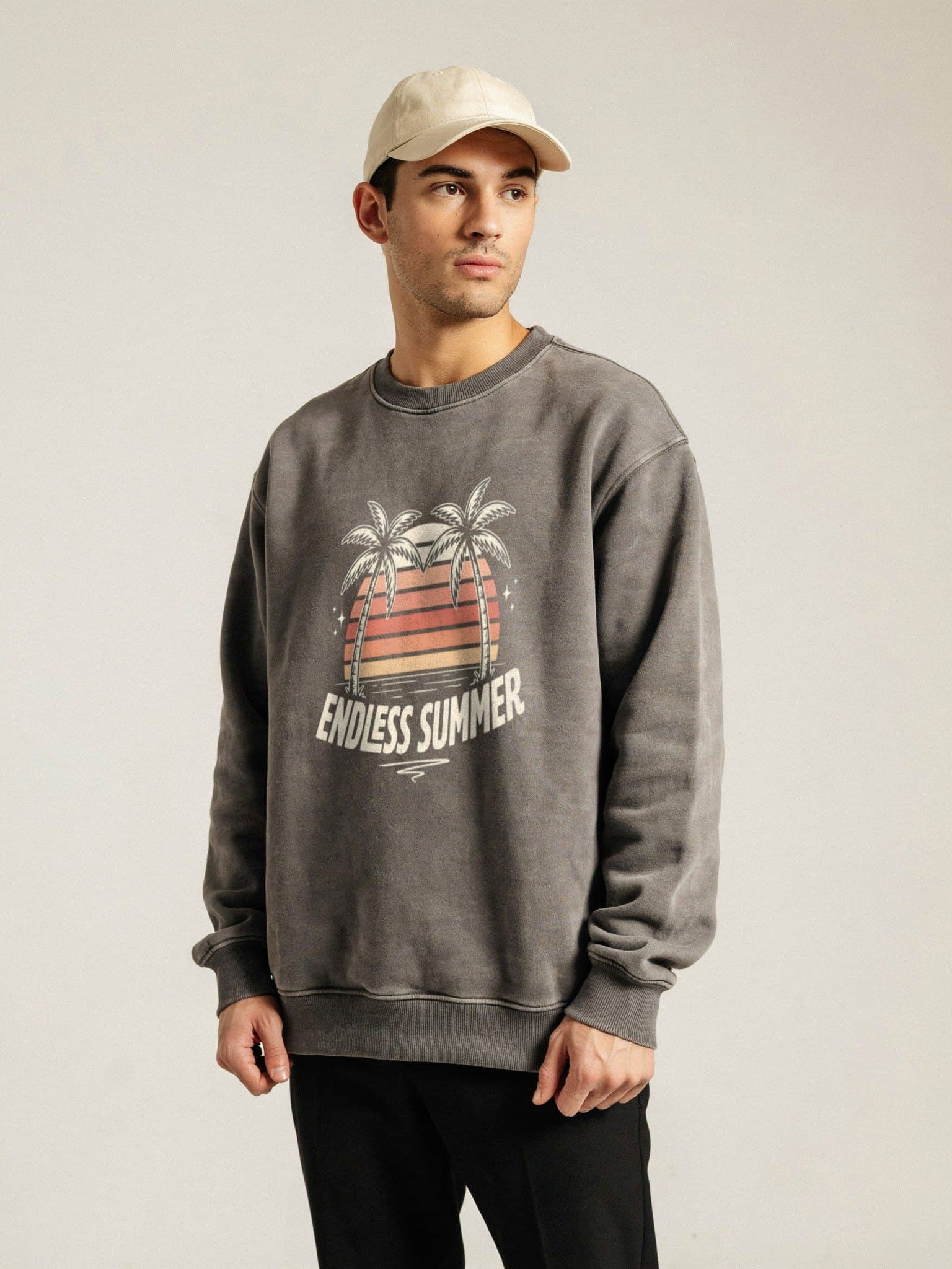 Charcoal sweatshirt mockup with a retro print